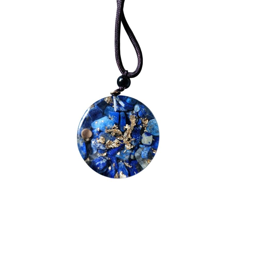 Orgonite Pendant Lapis Lazuli Merkaba Star Sacred Geometry Necklace Gold Flake